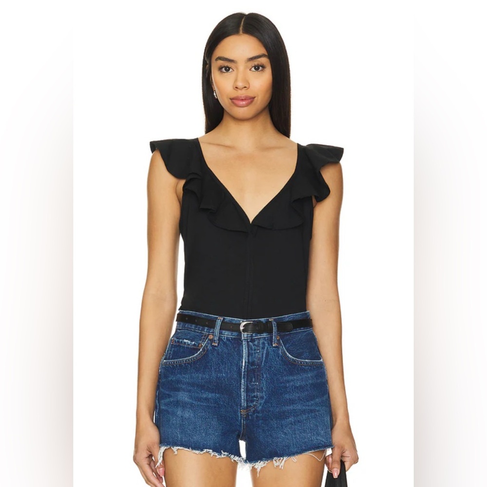 New NWT Nation LTD Neah Ruffle Tank in Jet Black ruffle top revolve